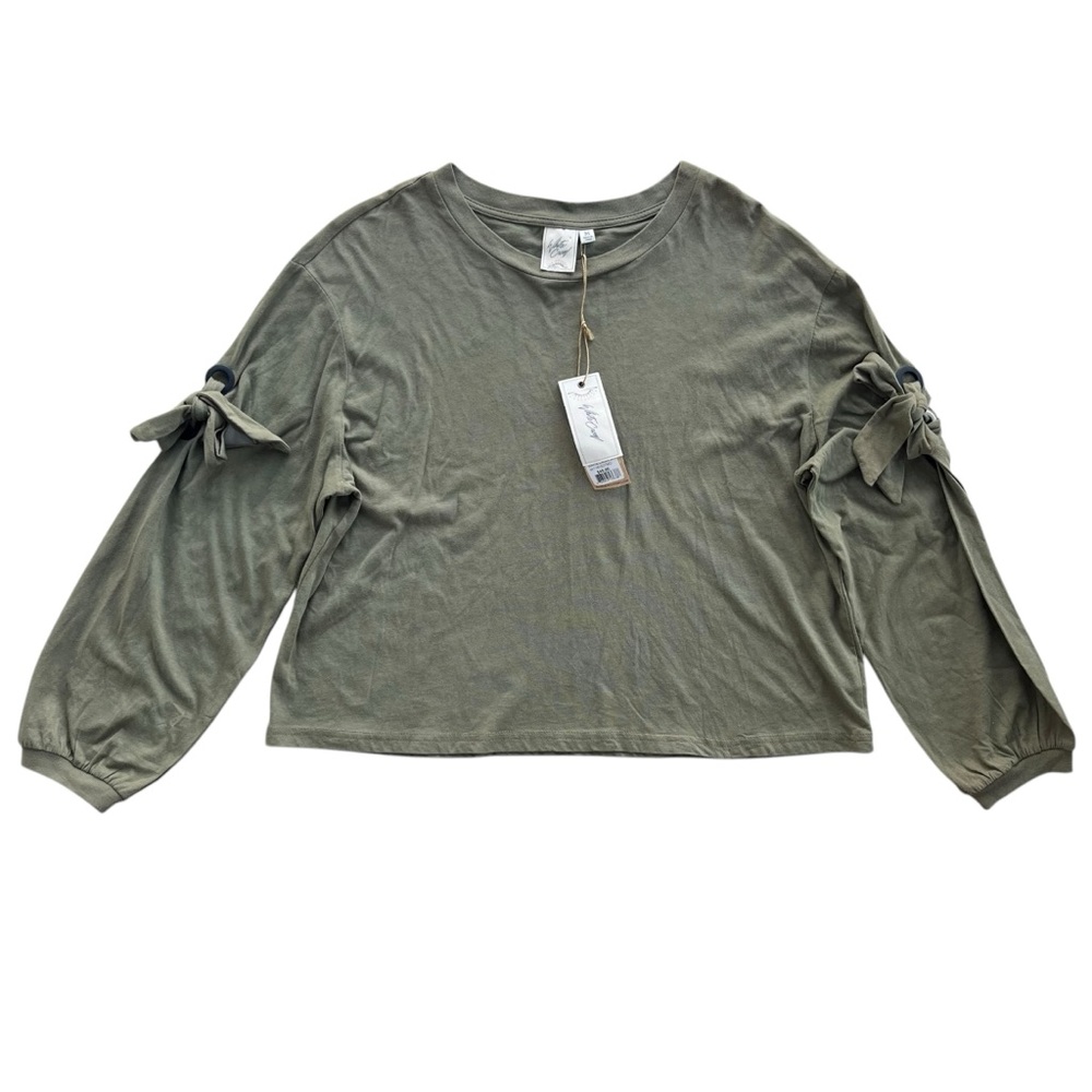 White Crow Women’s Sz. M Olive Green Cutout Bow Long Balloon Sleeve Top WT181627